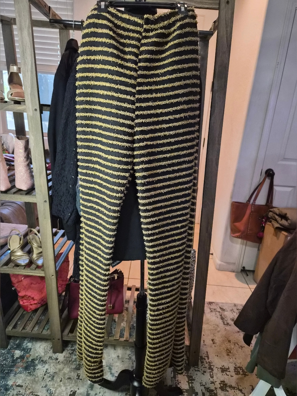 Furry Brown & Black Striped High-Waist Flare Leggings - Picture 6 of 12
